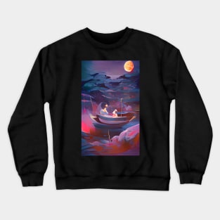 Night Fishing Watercolor Art Crewneck Sweatshirt